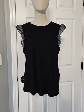 Women’s Black Ruffle-Sleeve Tank Top